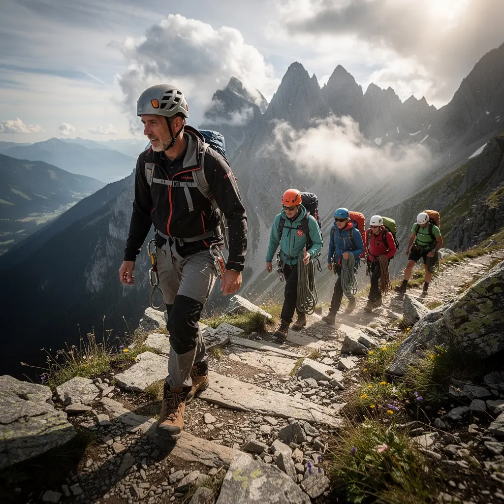 Breathtaking panorama of snow-capped peaks reflecting in a tranquil mountain lake.